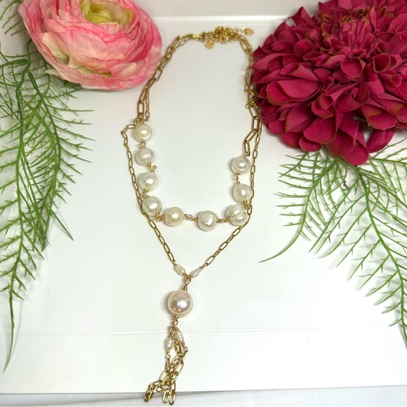 NEW⚜️Freshwater Pearl Tassel Fringe Chain Necklace - Picture 7 of 7